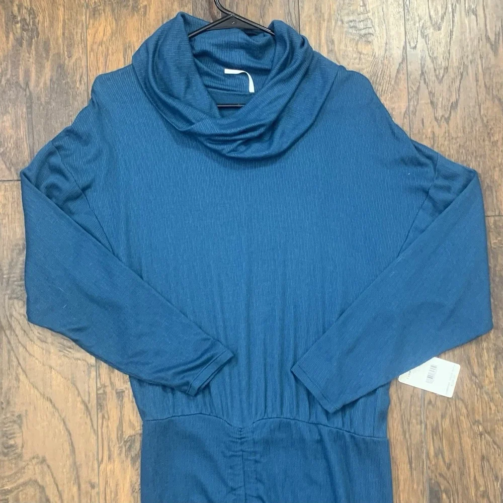 New Free People Sundown Dress Small Teal‎ Mini Cowl Neck Gathered Skirt